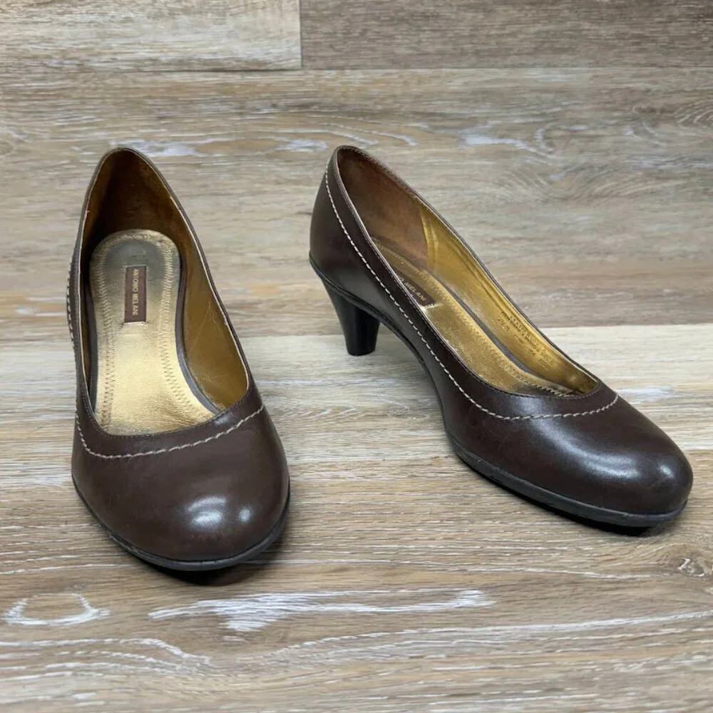 Antonio Melani Elana Brown Leather Heels Women's Size 7.5